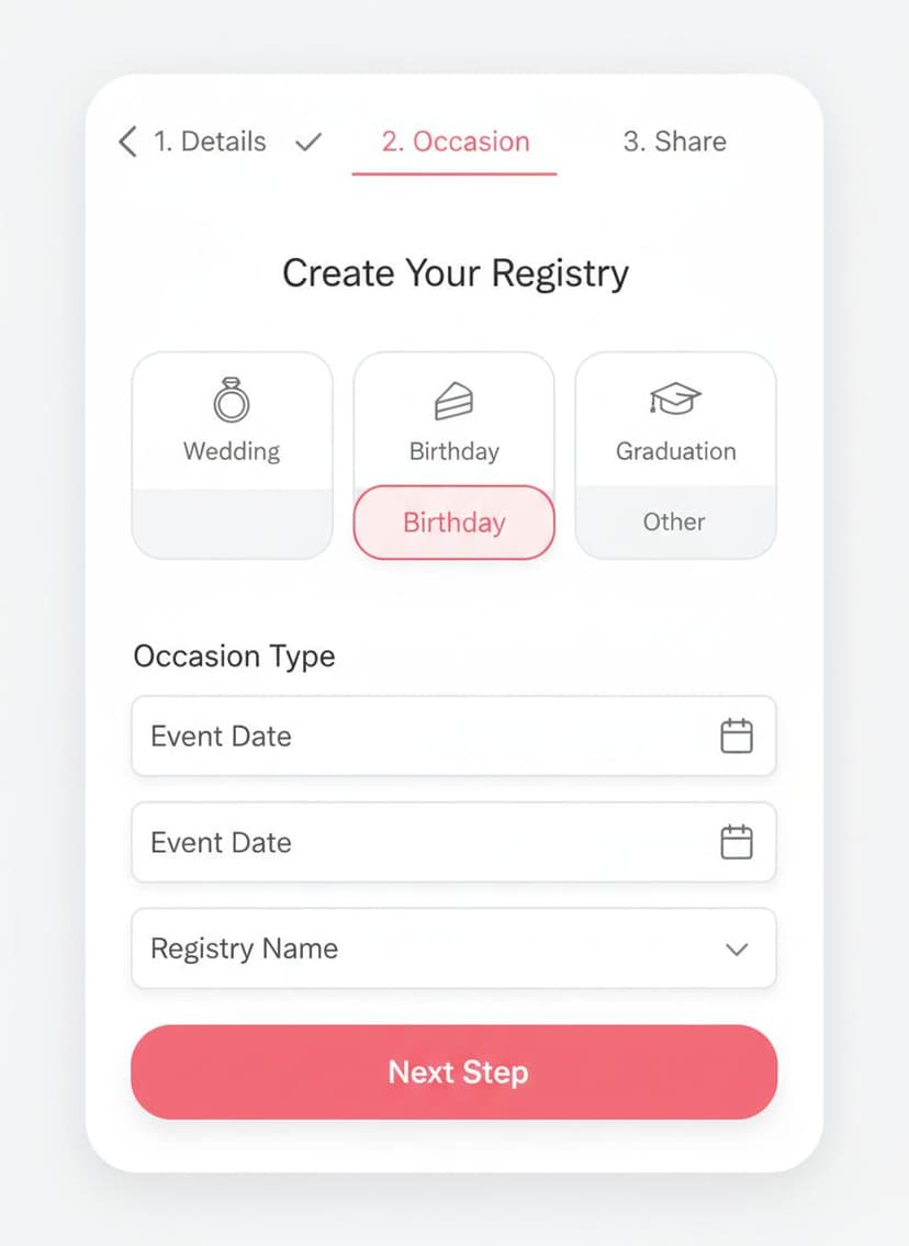 Create Your Registry - App Screen